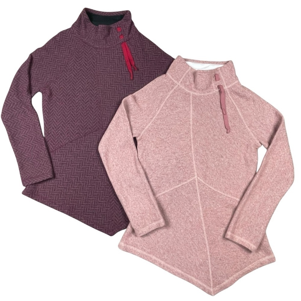 2 PrAna Mattea Pink & Plum Red(Flawed*) Wool Blend Asymmetrical Sweaters - Sz S